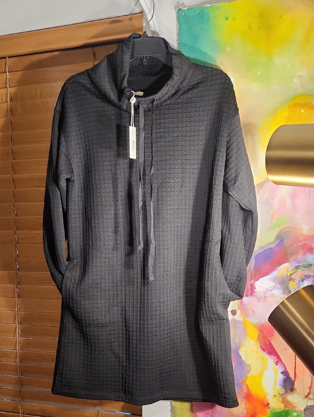 Max Studio London Black Textured Hooded Tunic Dress